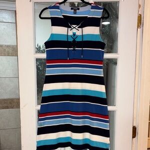Chaps Women's Nautical Striped Mini Dress - Blue, Red, White Coastal Medium